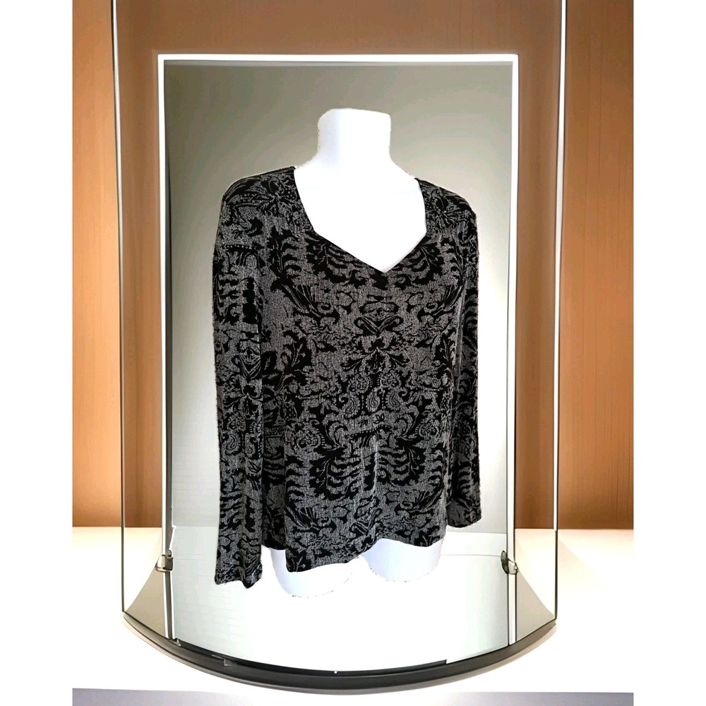 Kiara Popover Top XL Black Long Sleeve Liquid Knit Stretch Sweetheart Neckline